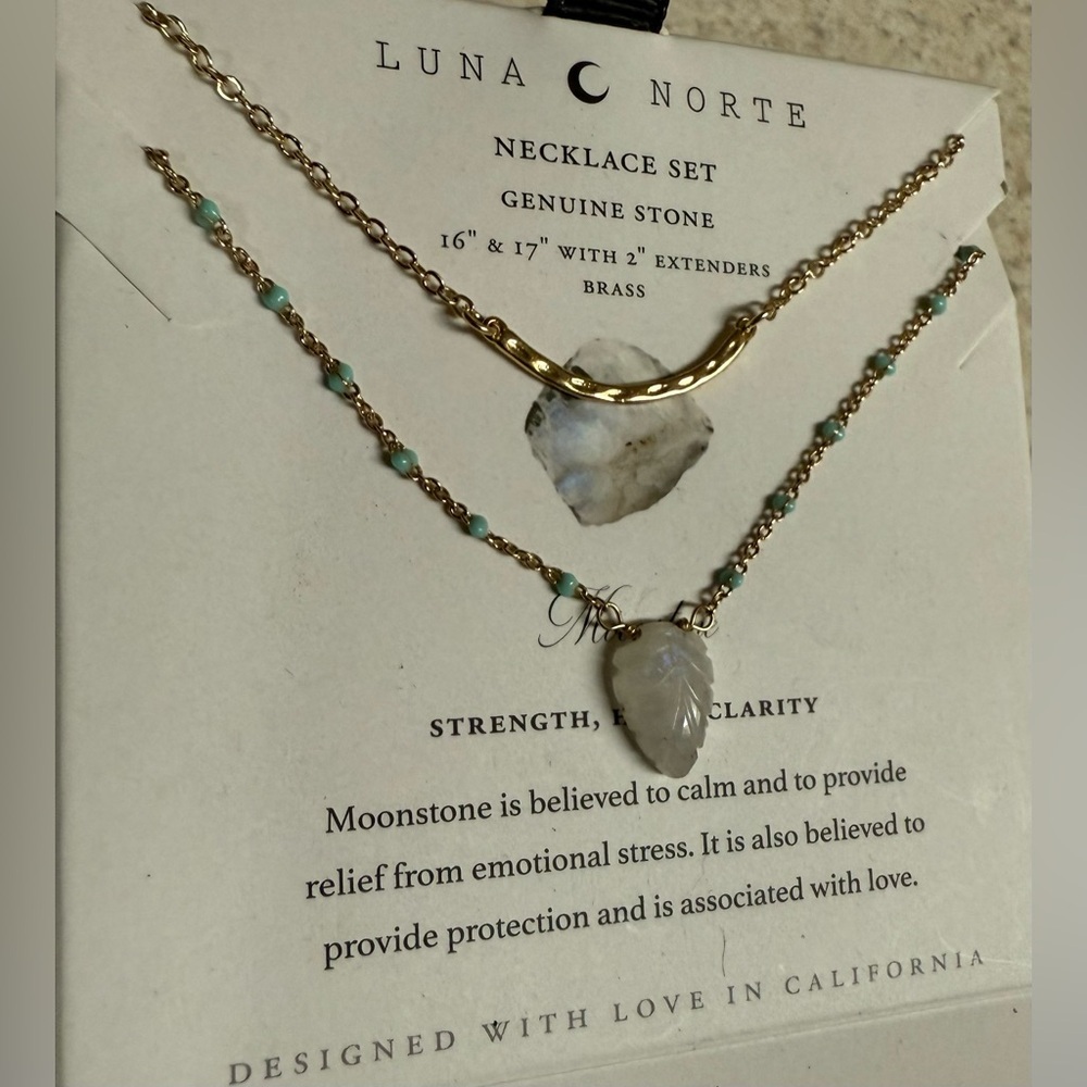 Luna Norte Moonstone Layered Necklace Set | Genuine Gemstone Brass Jewelry - Picture 3 of 3